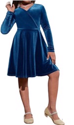 Børne kjole - A-form - Velour; Mini CAITLYN, teal-blå